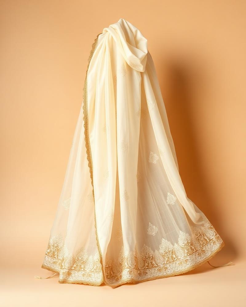 Ivory Organza Zari Dupatta